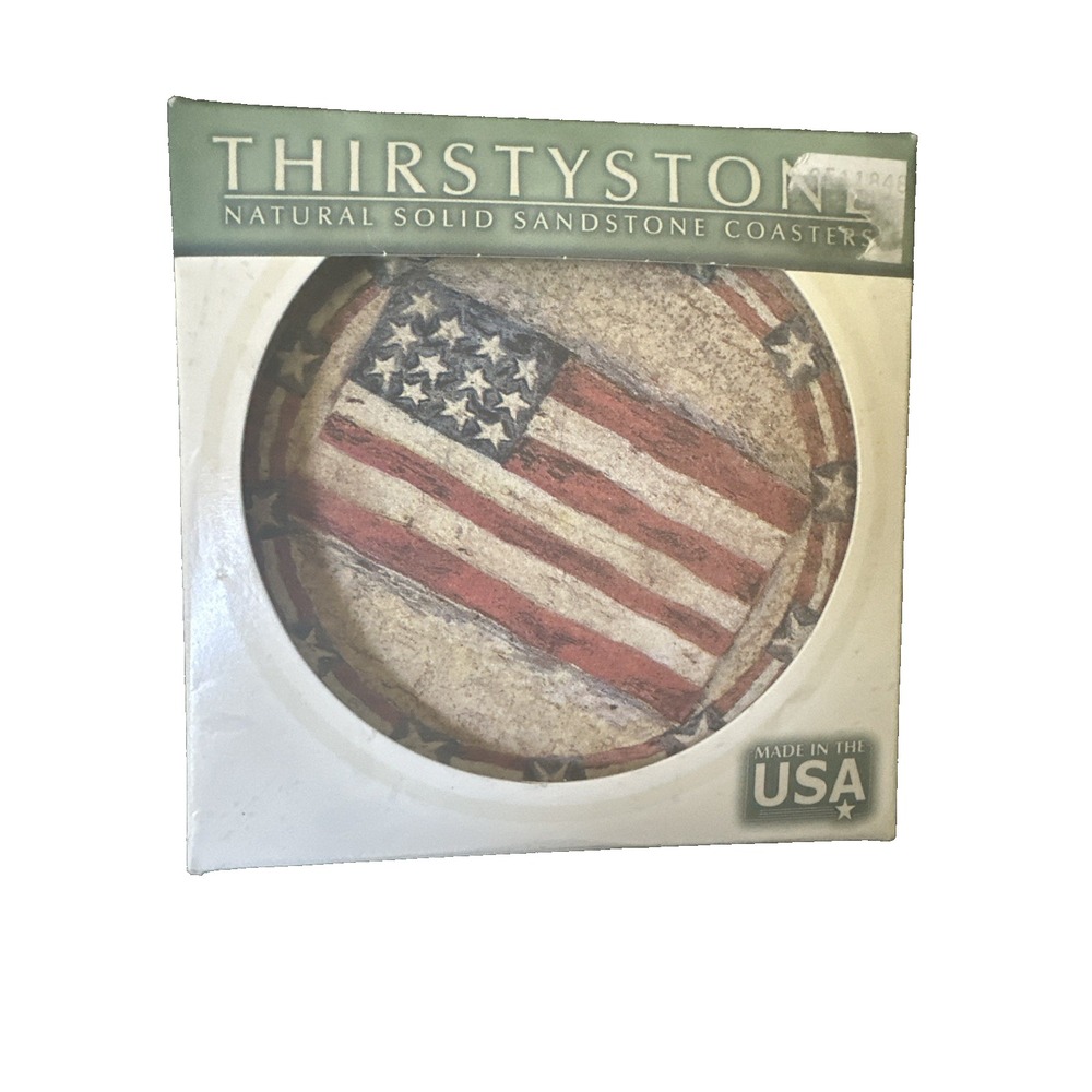 Americana Natural Sandstone Coaster 4 Pack Eco-Friendly, Absorbent, Easily Wipes